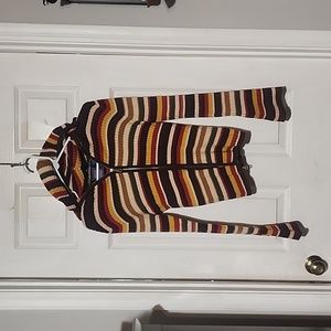 Striped zip-up long sleeve sweater shirt with hood
